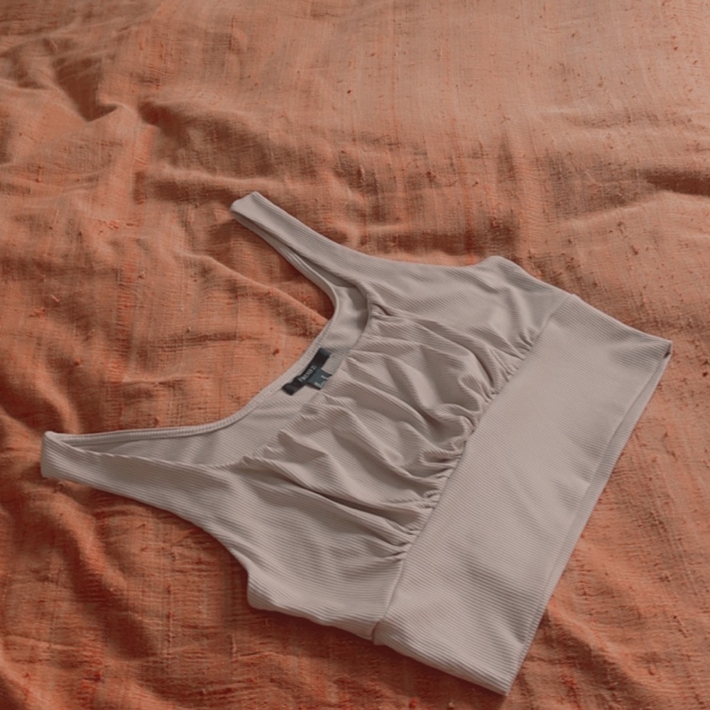 ribbed creme crop top with great chest support